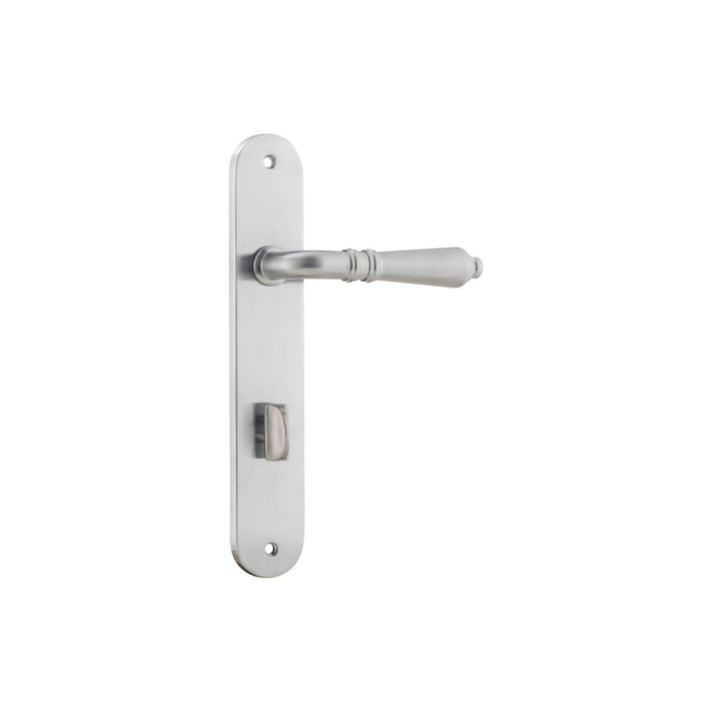 Pair of Iver Sarlat lever handles on oval backplates, featuring a classic design for interior doors.