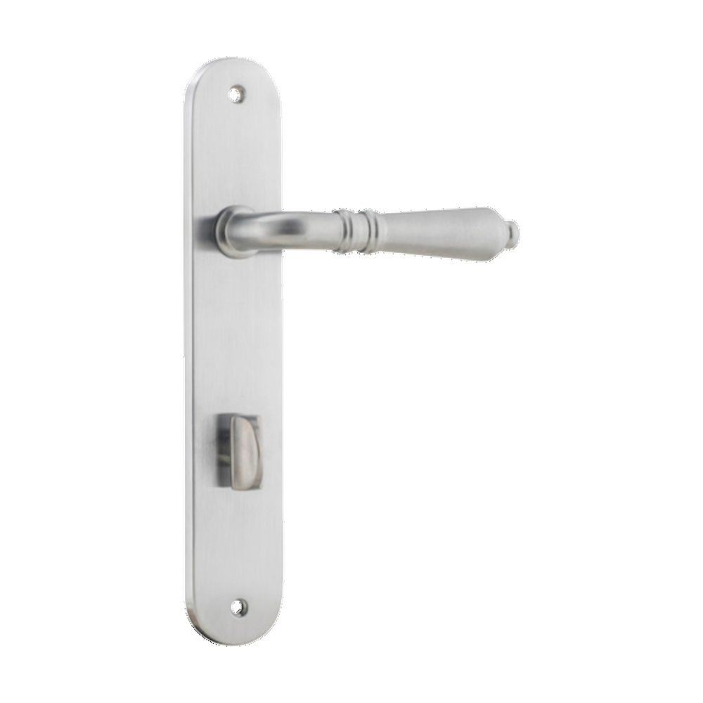 Door Lever Sarlat Oval Privacy Brushed Chrome CTC85mm H230xW40xP55mm in Brushed Chrome