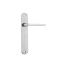 Pair of Iver Baltimore lever handles on oval backplates, featuring a sleek, modern design for interior doors.