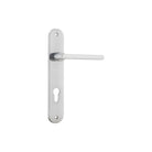 Pair of Iver Baltimore lever door handles on oval backplates, featuring a sleek, modern design for interior doors.