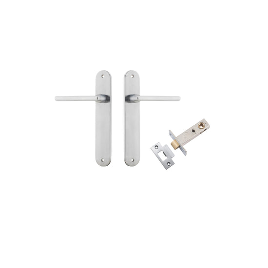 Door Lever Baltimore Oval Latch Brushed Chrome H240xW40xP55mm Passage Kit Tube Latch Split Cam 'T' Striker Brushed Chrome Backset 60mm in Brushed Chrome