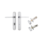 Door Lever Baltimore Oval Privacy Brushed Chrome CTC85mm H240xW40xP55mm Inbuilt Privacy Kit Tube Latch Split Cam 'T' Striker Brushed Chrome Backset 60mm, Privacy Bolt Round Bolt Brushed Chrome Backset 60mm in Brushed Chrome