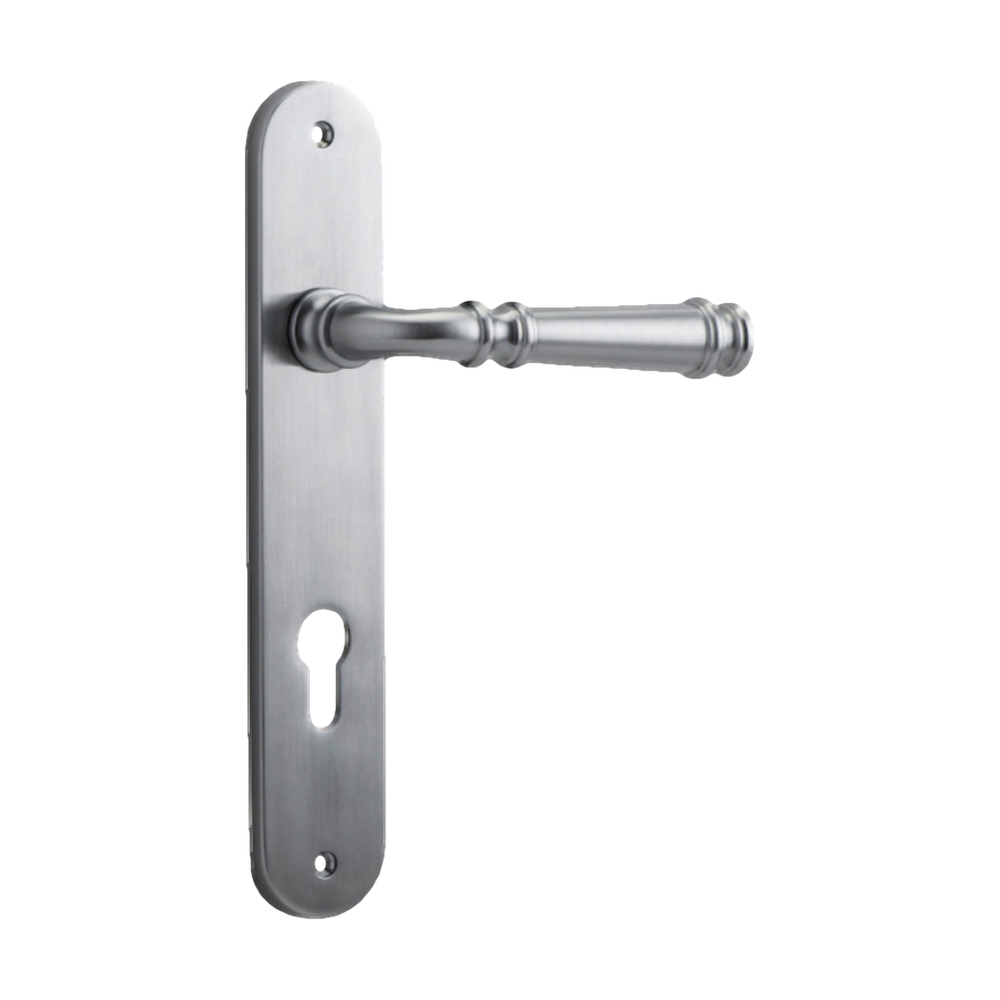 Door Lever Verona Oval Euro Brushed Chrome CTC85mm H237xW50xP59mm in Brushed Chrome