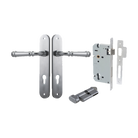 Door Lever Verona Oval Euro Brushed Chrome CTC85mm H240xW40xP59mm Entrance Kit Mortice Lock Euro Brushed Chrome CTC85mm Backset 60mm, Euro Cylinder Key Thumb 6 Pin Brushed Chrome L70mm KA1 in Brushed Chrome