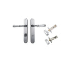 Door Lever Verona Oval Privacy Brushed Chrome CTC85mm H240xW40xP59mm Inbuilt Privacy Kit Tube Latch Split Cam 'T' Striker Brushed Chrome Backset 60mm, Privacy Bolt Round Bolt Brushed Chrome Backset 60mm in Brushed Chrome