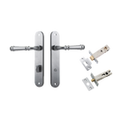 Door Lever Verona Oval Privacy Brushed Chrome CTC85mm H240xW40xP59mm Inbuilt Privacy Kit Tube Latch Split Cam 'T' Striker Brushed Chrome Backset 60mm, Privacy Bolt Round Bolt Brushed Chrome Backset 60mm in Brushed Chrome