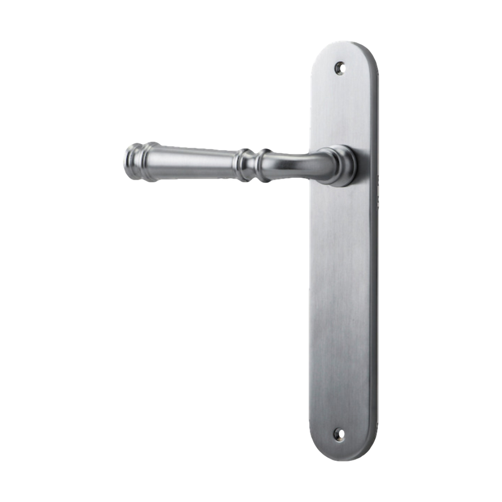 Door Lever Verona Oval Latch Left Hand Fixed Brushed Chrome L122xP56mm BPH240xW40mm in Brushed Chrome