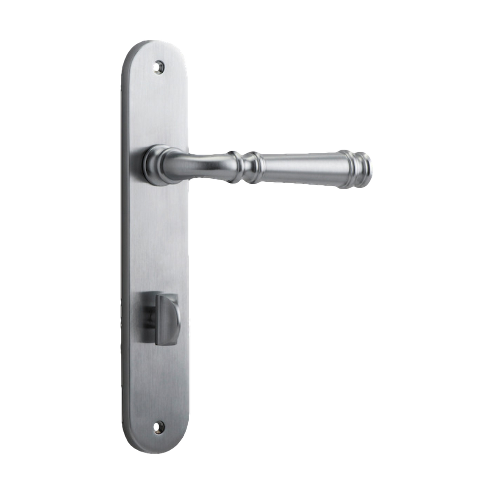 Door Lever Verona Oval Privacy Brushed Chrome CTC85mm H237xW50xP59mm in Brushed Chrome