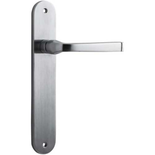 Door Lever Annecy Oval Latch Brushed Chrome H230xW40xP62mm in Brushed Chrome