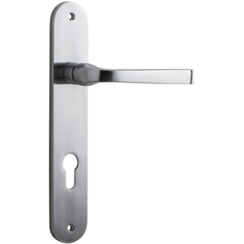 Door Lever Annecy Oval Euro Brushed Chrome CTC85mm H230xW40xP62mm in Brushed Chrome