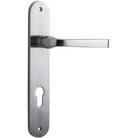 Pair of Iver Annecy lever door handles with oval backplates, featuring elegant, modern design in a polished finish.