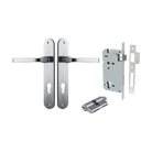 Door Lever Annecy Oval Euro Brushed Chrome CTC85mm H240xW40xP62mm Entrance Kit Mortice Lock Euro Brushed Chrome CTC85mm Backset 60mm, Euro Cylinder Dual Function 5 Pin Brushed Chrome L65mm KA1 in Brushed Chrome