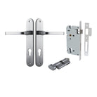 Pair of Iver Annecy lever door handles on oval backplates, polished metal finish, suitable for interior doors.