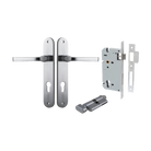 Door Lever Annecy Oval Euro Brushed Chrome CTC85mm H240xW40xP62mm Entrance Kit Mortice Lock Euro Brushed Chrome CTC85mm Backset 60mm, Euro Cylinder Key Thumb 6 Pin Brushed Chrome L70mm KA1 in Brushed Chrome