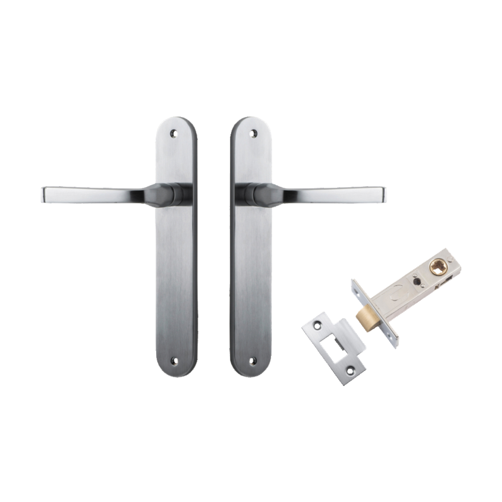 Door Lever Annecy Oval Latch Brushed Chrome H240xW40xP62mm Passage Kit Tube Latch Split Cam 'T' Striker Brushed Chrome Backset 60mm in Brushed Chrome