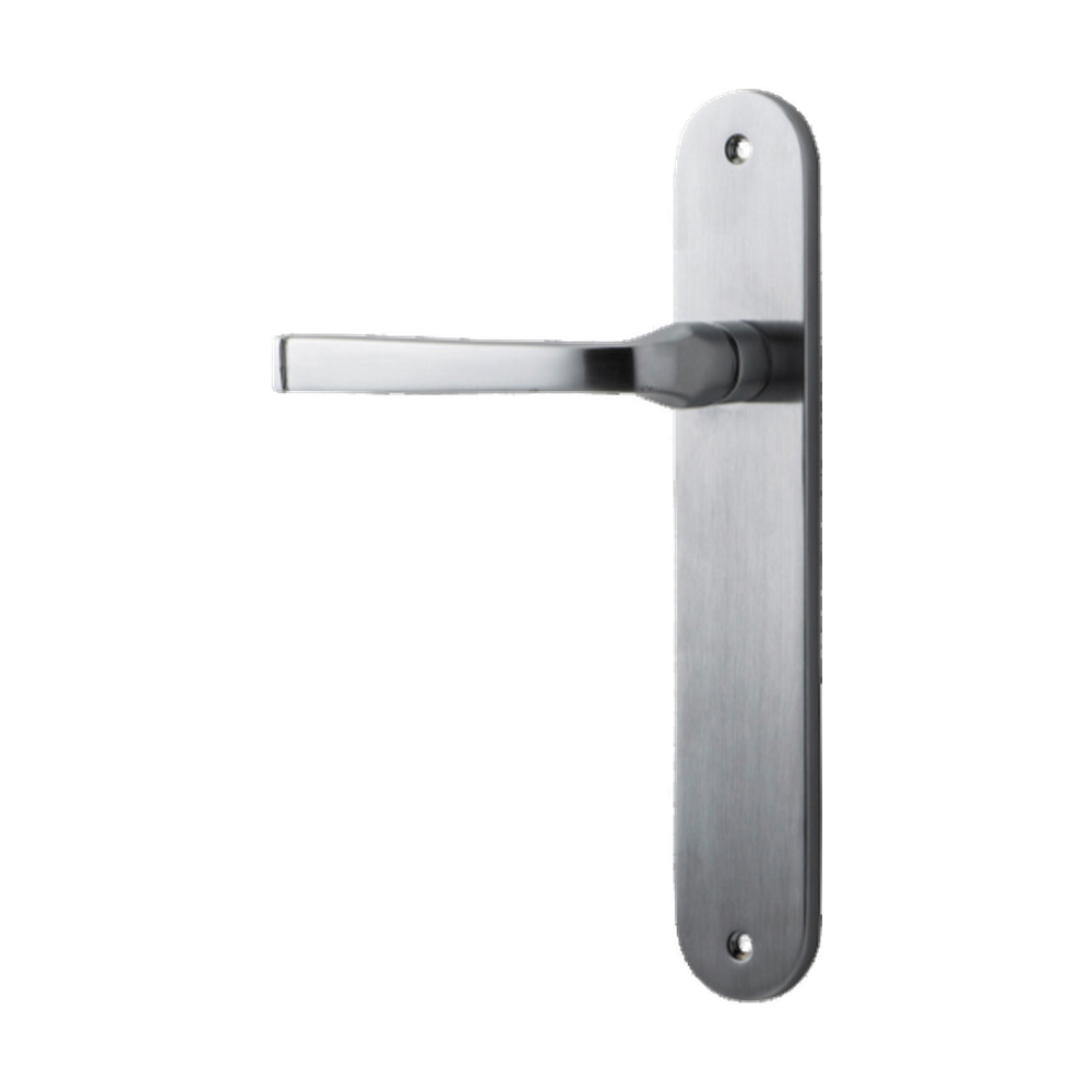 Door Lever Annecy Oval Latch Left Hand Fixed Brushed Chrome L117xP63mm BPH240xW40mm in Brushed Chrome
