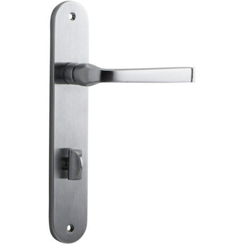 Door Lever Annecy Oval Privacy Brushed Chrome CTC85mm H230xW40xP62mm in Brushed Chrome