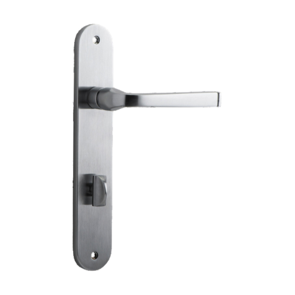 Door Lever Annecy Oval Privacy Brushed Chrome CTC85mm H230xW40xP62mm in Brushed Chrome