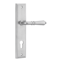Pair of Iver Sarlat lever handles on stepped backplate, showcasing elegant door hardware with a polished finish.