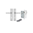 Pair of Iver Sarlat lever door handles on stepped backplate, featuring a sleek, modern design in a polished finish.