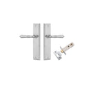 Pair of Iver Sarlat lever handles with stepped backplates, featuring sleek black finish and modern design for door hardware.