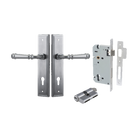 Pair of Iver Verona lever door handles on stepped backplates, showcasing modern architectural hardware design.