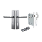 Pair of Iver Verona lever handles on stepped backplates, showcasing sleek architectural hardware design in a polished finish.