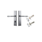 Door Lever Verona Stepped Privacy Brushed Chrome CTC85mm H240xW50xP59mm Inbuilt Privacy Kit Tube Latch Split Cam 'T' Striker Brushed Chrome Backset 60mm, Privacy Bolt Round Bolt Brushed Chrome Backset 60mm in Brushed Chrome