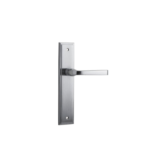 Door Lever Annecy Stepped Latch Brushed Chrome H237xW50xP65mm in Brushed Chrome