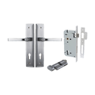 Door Lever Annecy Stepped Euro Brushed Chrome CTC85mm H240xW50xP65mm Entrance Kit Mortice Lock Euro Brushed Chrome CTC85mm Backset 60mm, Euro Cylinder Key Thumb 6 Pin Brushed Chrome L70mm KA1 in Brushed Chrome
