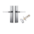 Pair of Iver Annecy lever handle sets on stepped backplates, showcasing sleek brushed nickel finish and modern design.