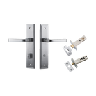 Door Lever Annecy Stepped Privacy Brushed Chrome CTC85mm H240xW50xP65mm Inbuilt Privacy Kit Tube Latch Split Cam 'T' Striker Brushed Chrome Backset 60mm, Privacy Bolt Round Bolt Brushed Chrome Backset 60mm in Brushed Chrome
