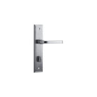 Pair of Iver Annecy lever handles on stepped backplates with a polished finish, suitable for modern interior doors.