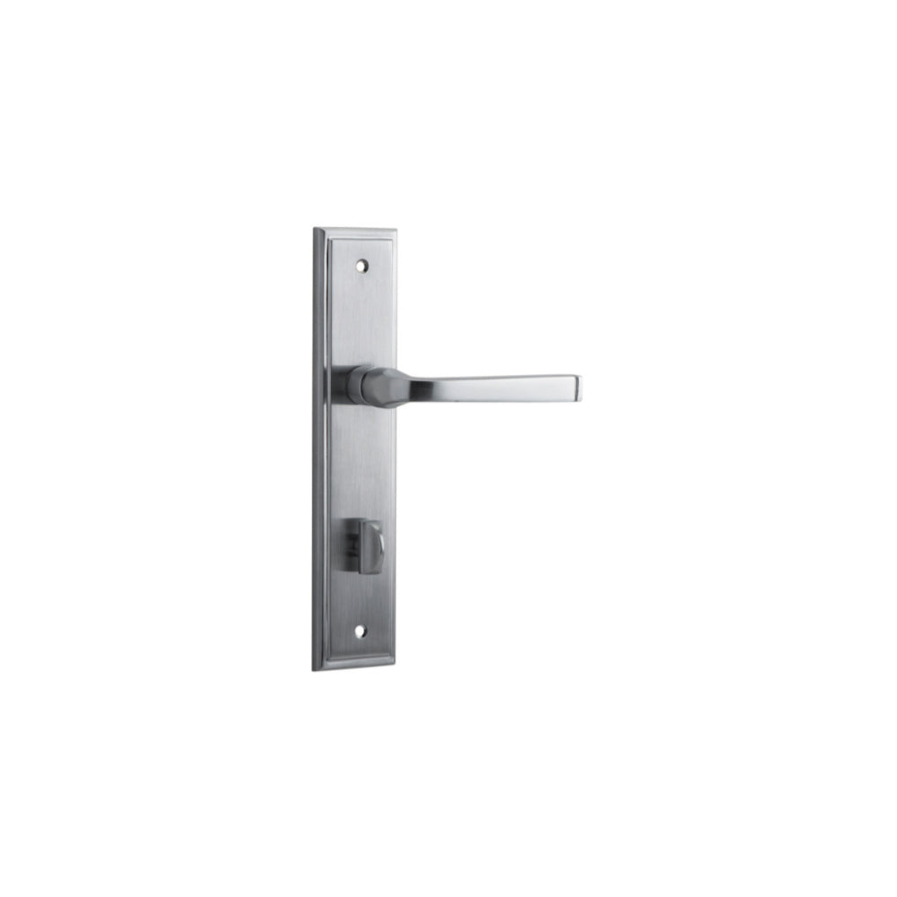 Door Lever Annecy Stepped Privacy Brushed Chrome CTC85mm H237xW50xP65mm in Brushed Chrome