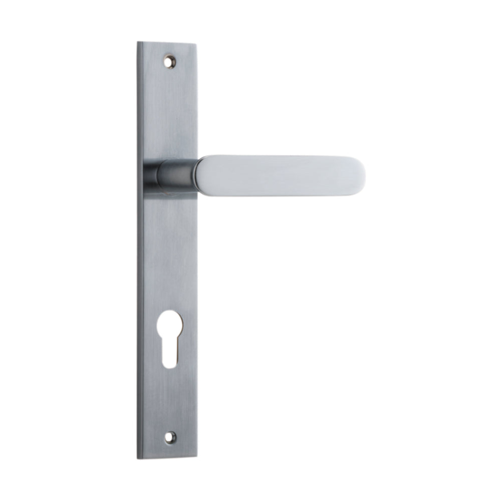 Door Lever Bronte Rectangular Euro Brushed Chrome CTC85mm H240xW38xP65mm in Brushed Chrome