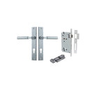 Door Lever Berlin Rectangular Euro Pair Brushed Chrome CTC85mm L120xP57mm BPH240xW38mm, Mortice Lock Euro Brushed Chrome CTC85mm Backset 60mm, Euro Cylinder Key Thumb 5 Pin Brushed Chrome 65mm KA4 in Brushed Chrome