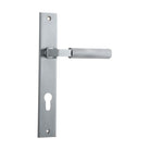 Pair of Iver Brunswick lever door handles on rectangular backplates, featuring a sleek, modern design for interior doors.