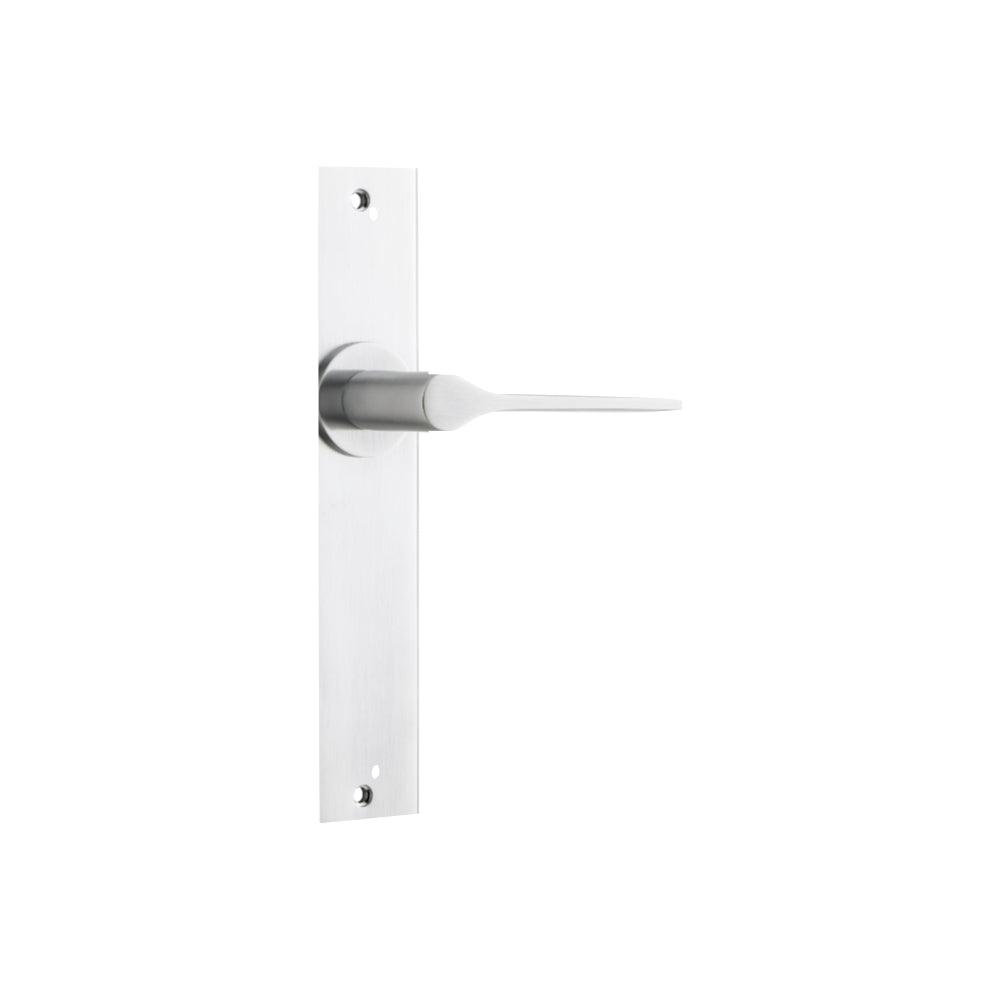Door Lever Como Chamfered Latch Brushed Chrome H240xW50xP61mm in Brushed Chrome
