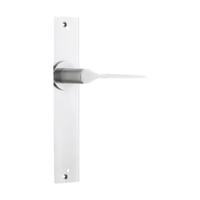 Door Lever Como Chamfered Latch Brushed Chrome H240xW50xP61mm in Brushed Chrome