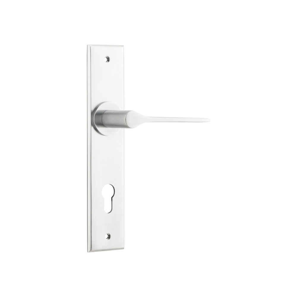 Door Lever Como Chamfered Euro Brushed Chrome H240xW50xP61mm in Brushed Chrome