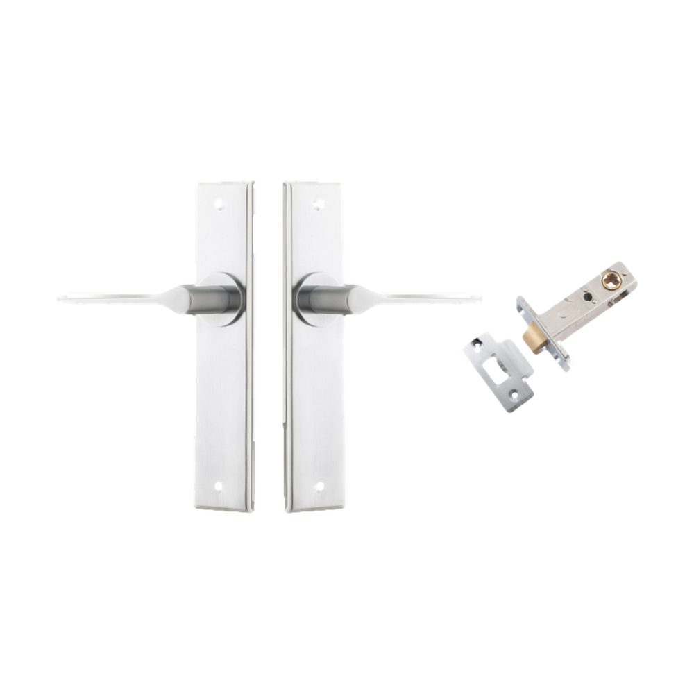 Door Lever Como Chamfered Brushed Chrome L119xP61mm BPH240xW50mm Passage Kit Tube Latch Split Cam 'T' Striker Brushed Chrome Backset 60mm in Brushed Chrome