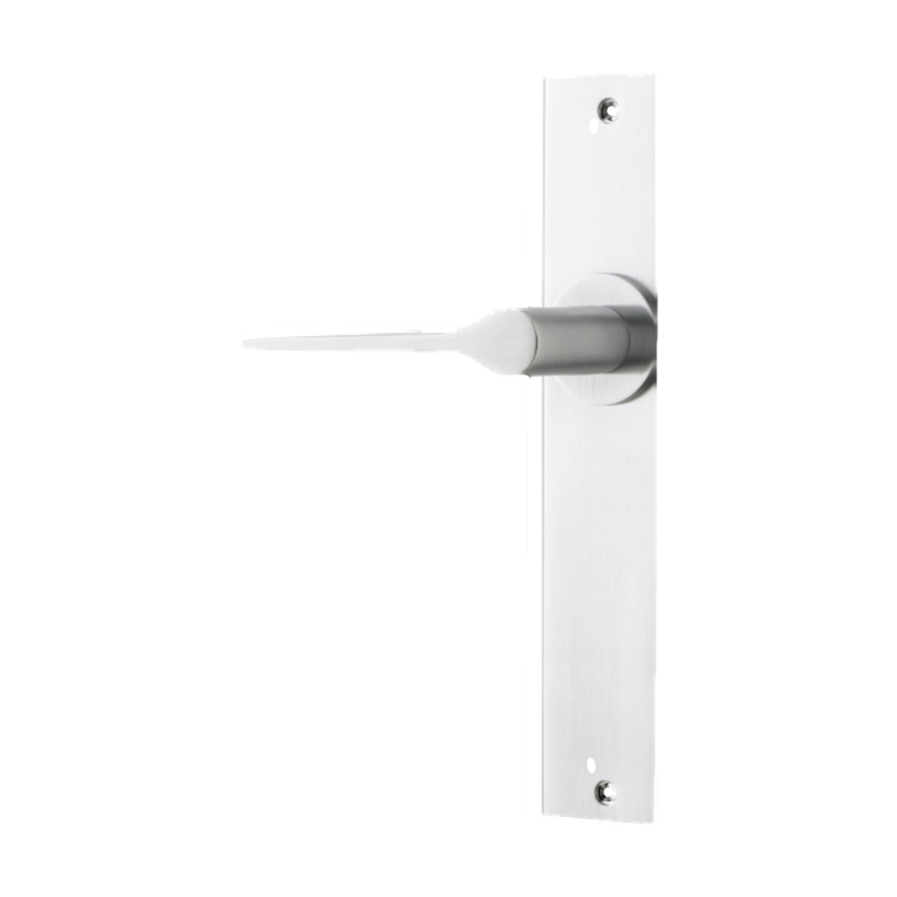 Door Lever Como Chamfered Latch Left Hand Fixed Brushed Chrome L119xP61mm BPH240xW50mm in Brushed Chrome