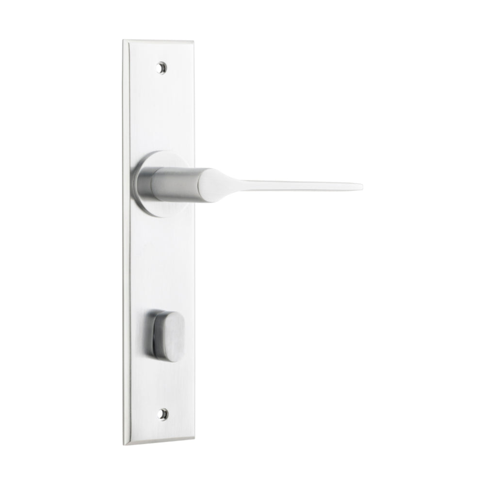 Door Lever Como Chamfered Privacy Brushed Chrome H240xW50xP61mm in Brushed Chrome