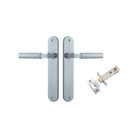 Door Lever Berlin Oval Brushed Chrome L120xP57mm BPH240xW40mm Passage Kit Tube Latch Split Cam 'T' Striker Brushed Chrome Backset 60mm in Brushed Chrome
