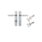 Pair of Iver Berlin lever door handles on oval backplates, featuring sleek modern design in a polished finish.