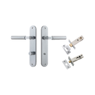 Door Lever Berlin Oval Privacy Brushed Chrome CTC85mm L120xP57mm BPH240xW40mm Privacy Kit Tube Latch Split Cam 'T' Striker Brushed Chrome Backset 60mm, Privacy Bolt Round Bolt Brushed Chrome Backset 60mm in Brushed Chrome