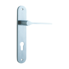 Door Lever Como Oval Euro Brushed Chrome CTC85mm H240xW40xP59mm in Brushed Chrome