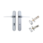 Door Lever Como Oval Privacy Brushed Chrome CTC85mm L119xP59mm BPH240xW40mm Privacy Kit Tube Latch Split Cam 'T' Striker Brushed Chrome Backset 60mm, Privacy Bolt Round Bolt Brushed Chrome Backset 60mm in Brushed Chrome