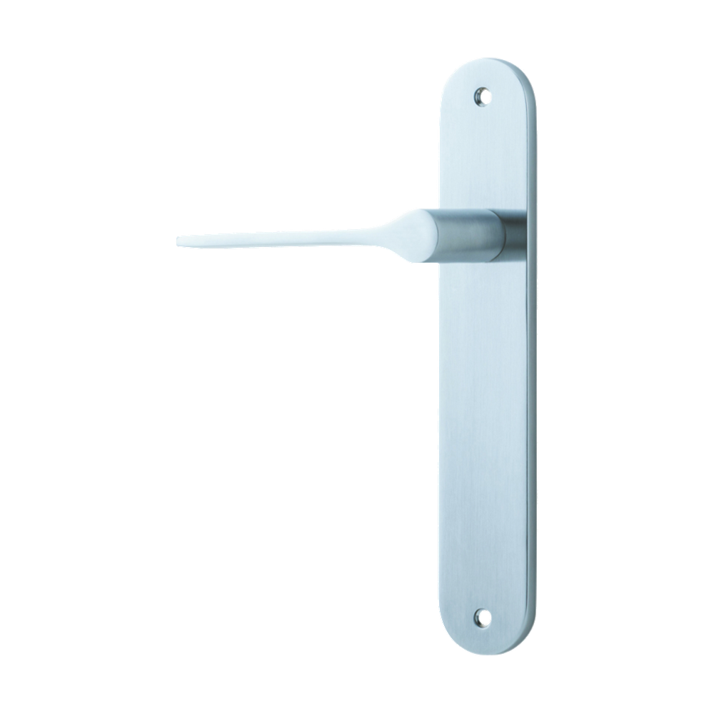 Door Lever Como Oval Latch Left Hand Fixed Brushed Chrome L119xP59mm BPH240xW40mm in Brushed Chrome