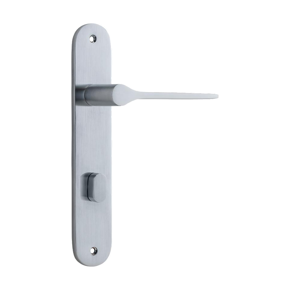 Door Lever Como Oval Privacy Brushed Chrome CTC85mm H240xW40xP59mm in Brushed Chrome